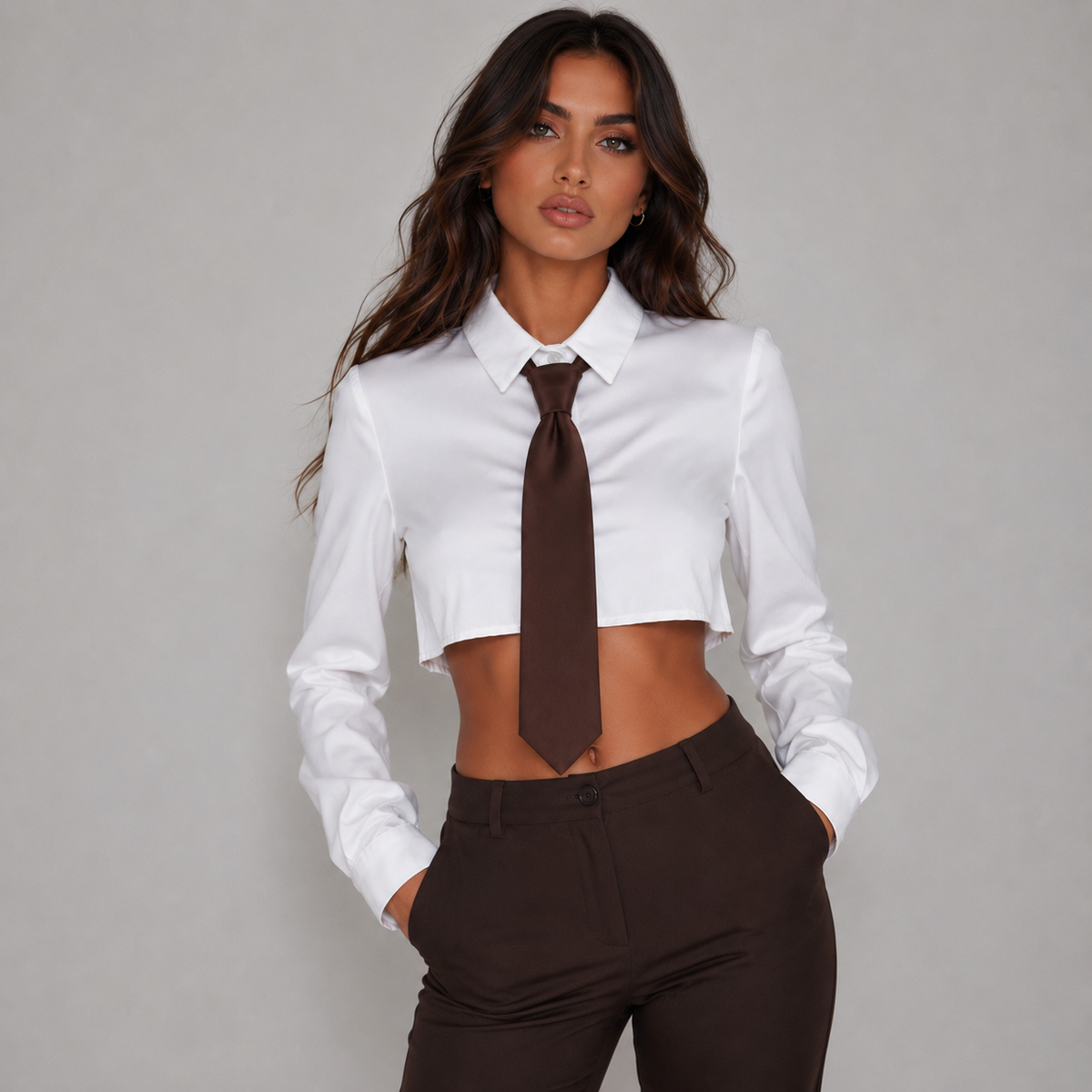 Camicia crop con cravatta