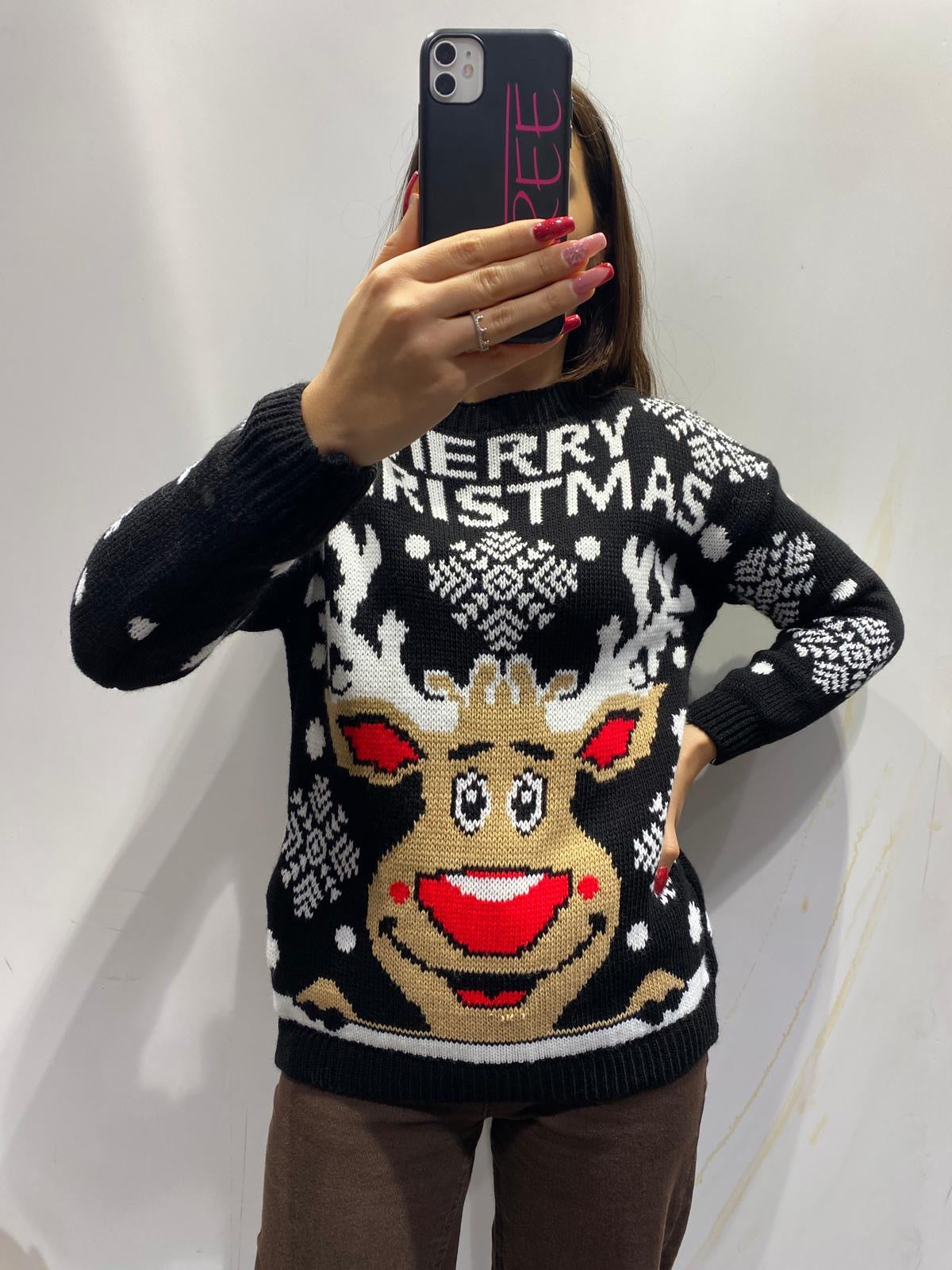 Maglione renna nero