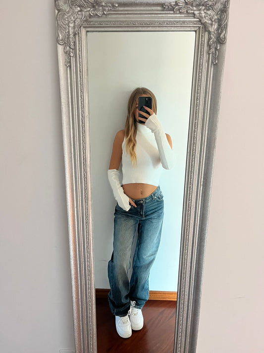 Pull crop con maniche bianco