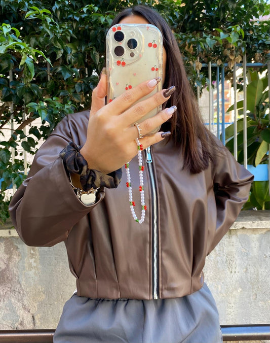 Bomber ecopelle marrone