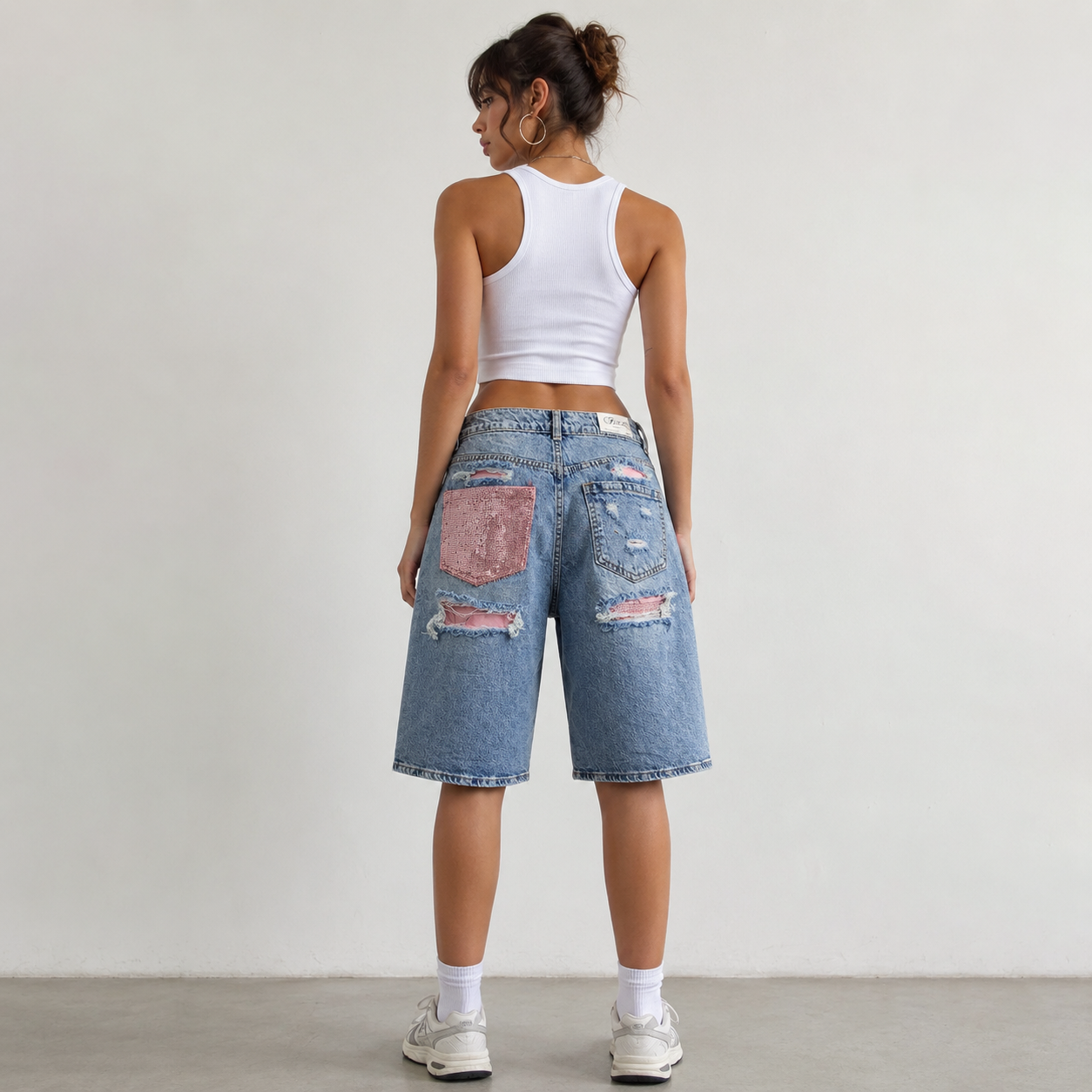 Bermuda Galaxy denim tasca rosa