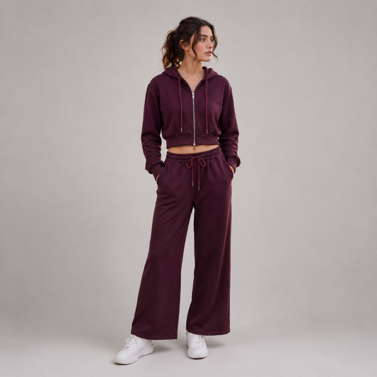 Tuta chic felpa semi crop e panta palazzo