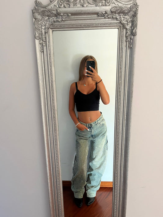 Baggy carpenter con strass lavaggio al the
