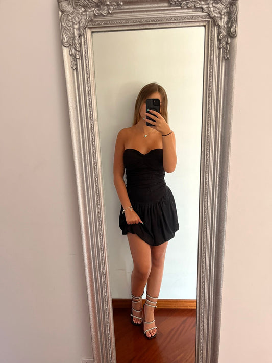 Short dress a costina nero