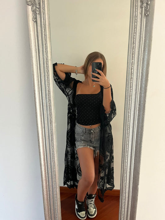 Kimono in pizzo nero