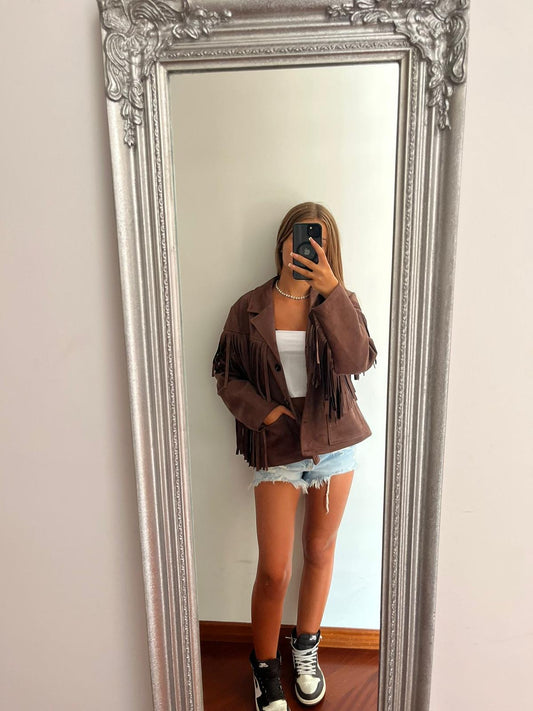 Blazer alcantara con frange brown