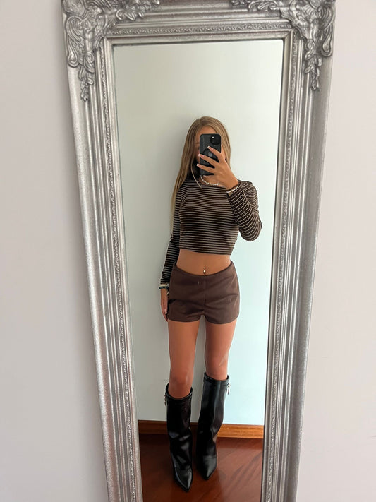 Maglia crop a righe brown