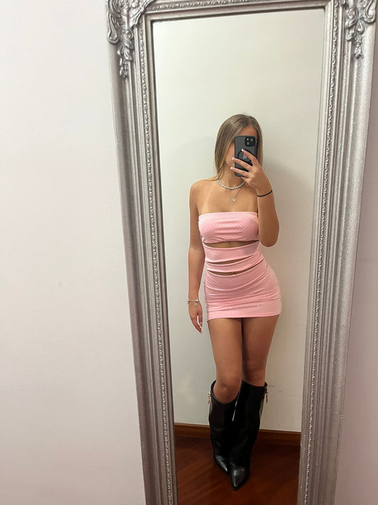 Minidress rosa con brillantini