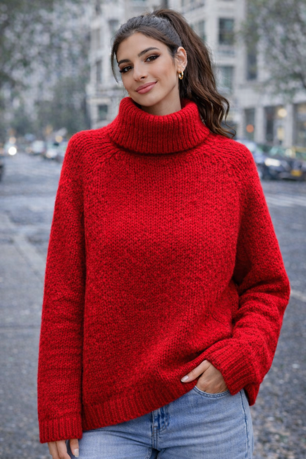 Pull in lana collo alto rosso
