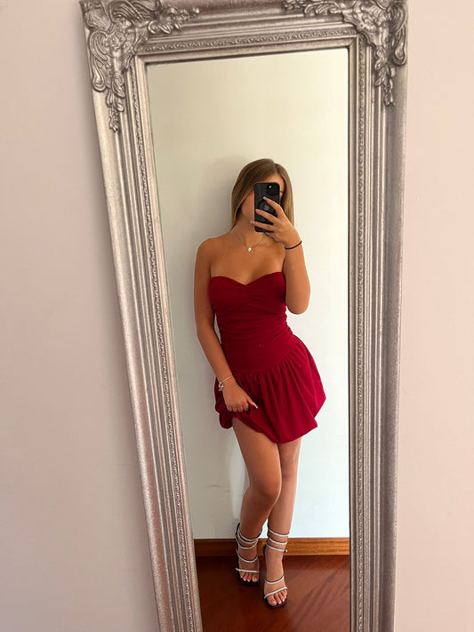 Short dress a costina rosso