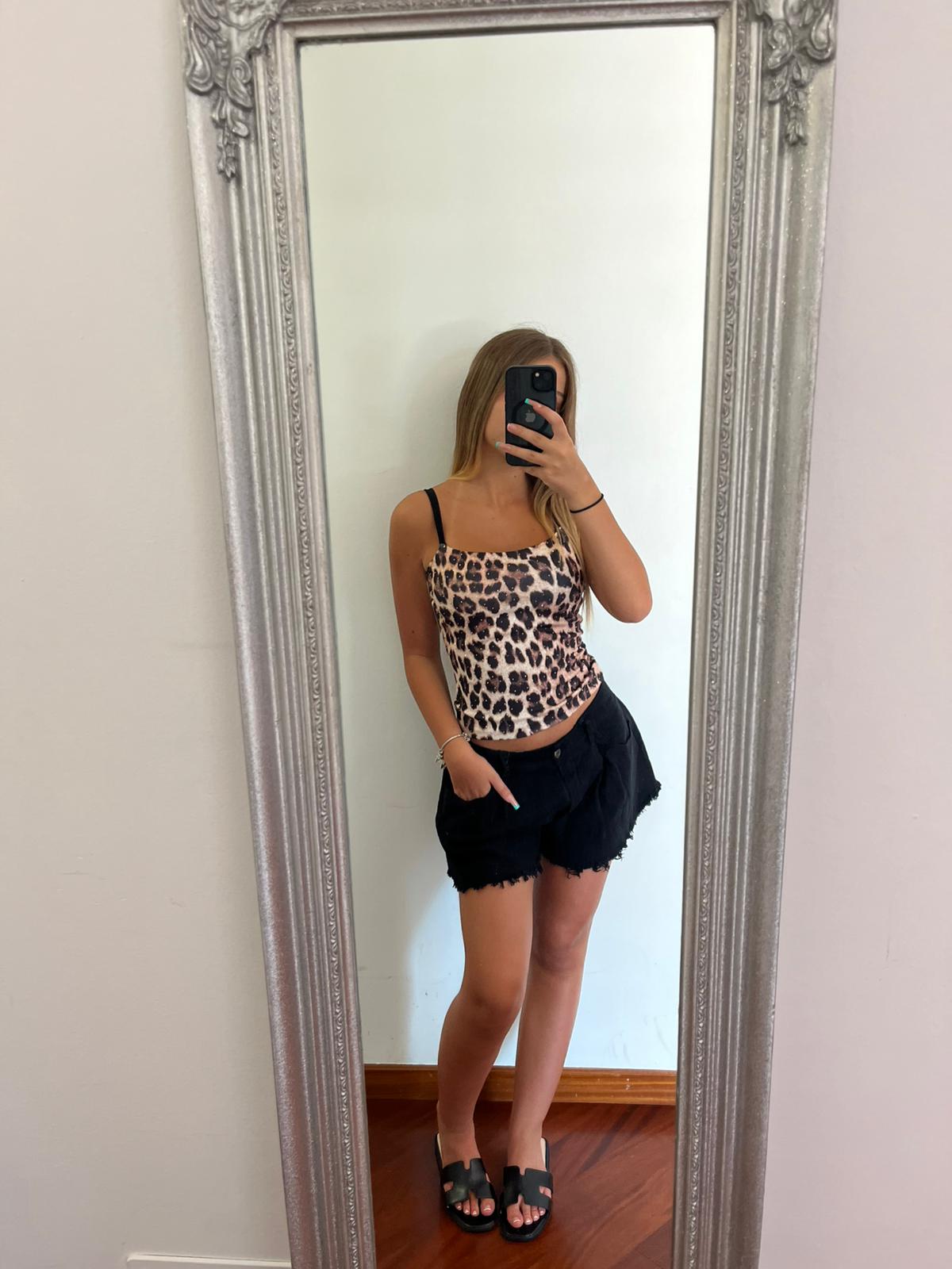 Top Leopard con brillantini
