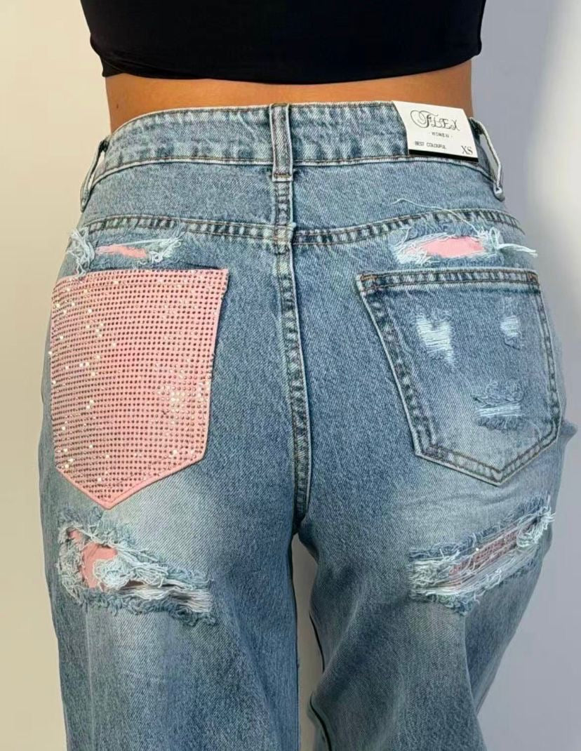 Jeans tasca rosa