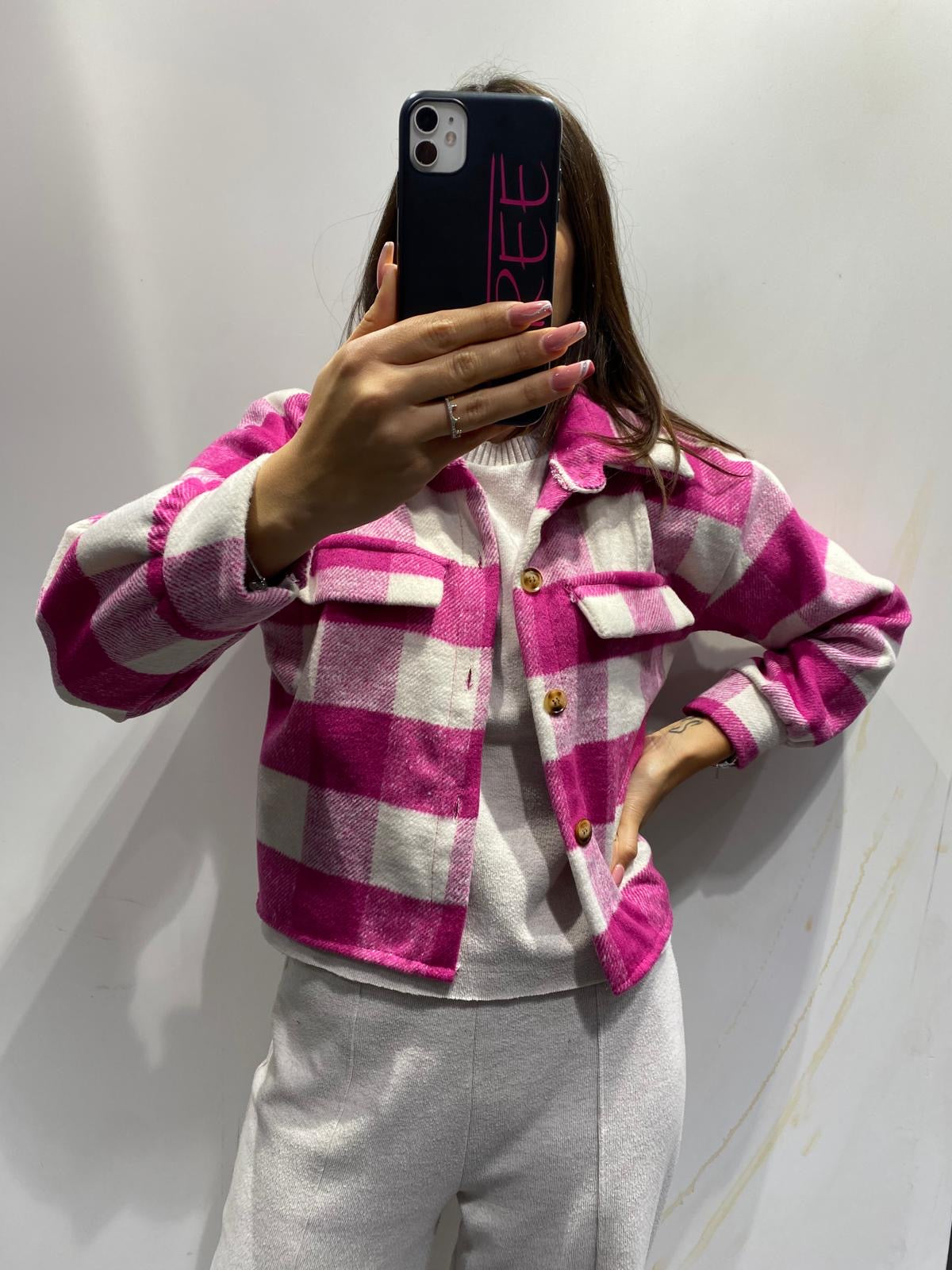 Giacchino quadri corto fucsia