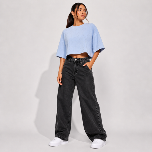 T-shirt crop strass celeste