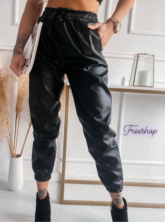 Pantalone ecopelle nero
