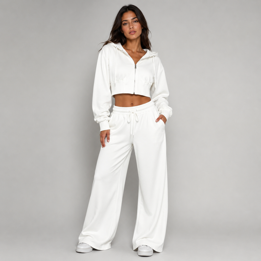 Tuta chic felpa crop bustino pantalone Wide leg