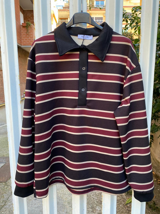 Polo felpata nero bordeaux