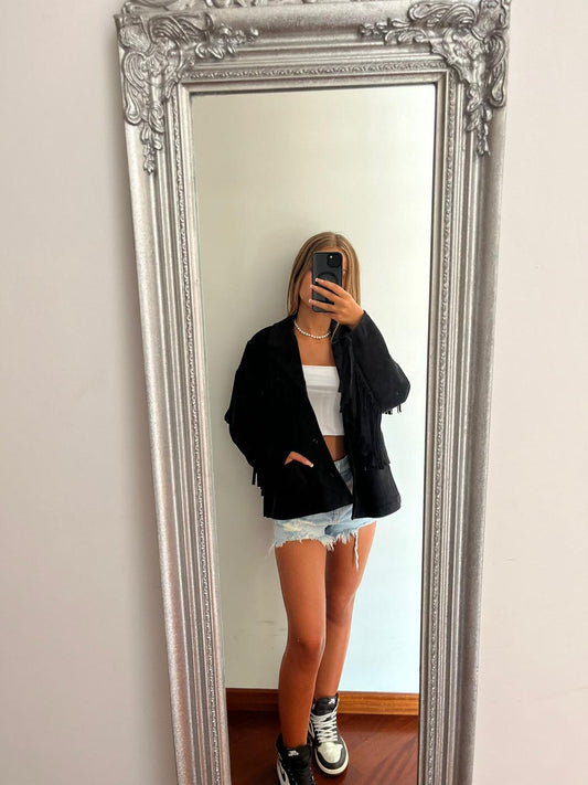 Blazer alcantara con frange black