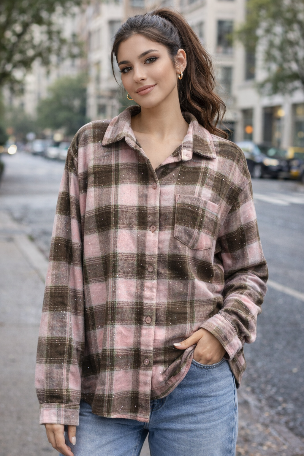 Camicia con strass rosa