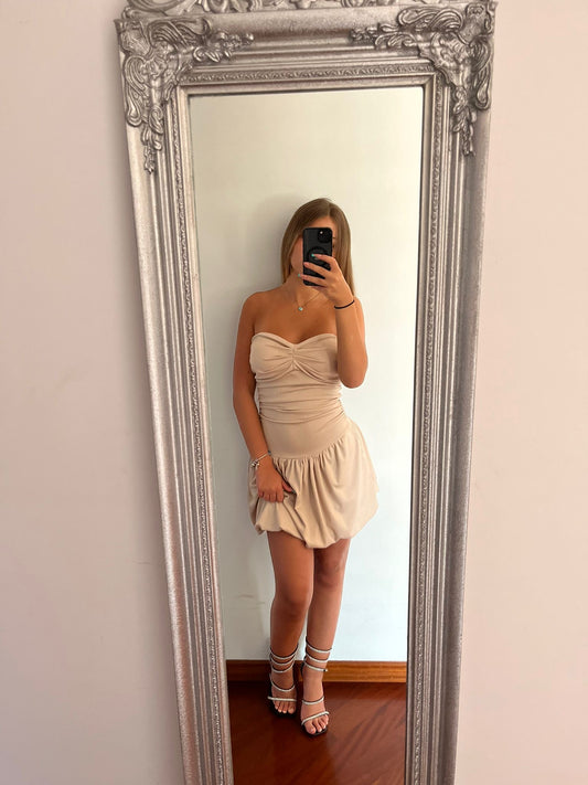Short dress a costina beige
