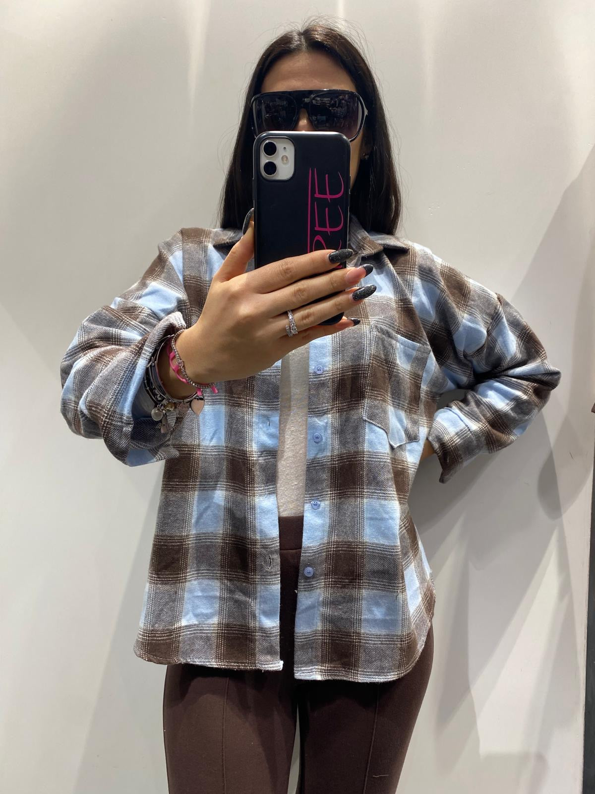 Camicia quadri celeste