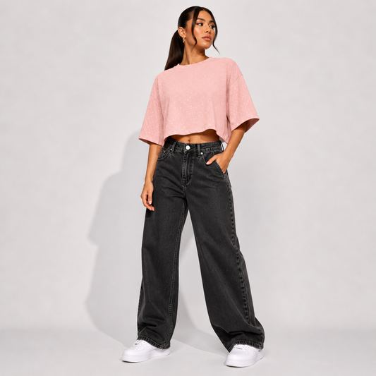 T-shirt crop strass rosa