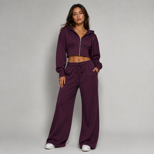 Tuta chic felpa crop bustino pantalone Wide leg