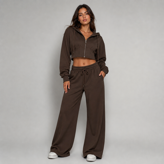 Tuta chic felpa crop bustino pantalone Wide leg