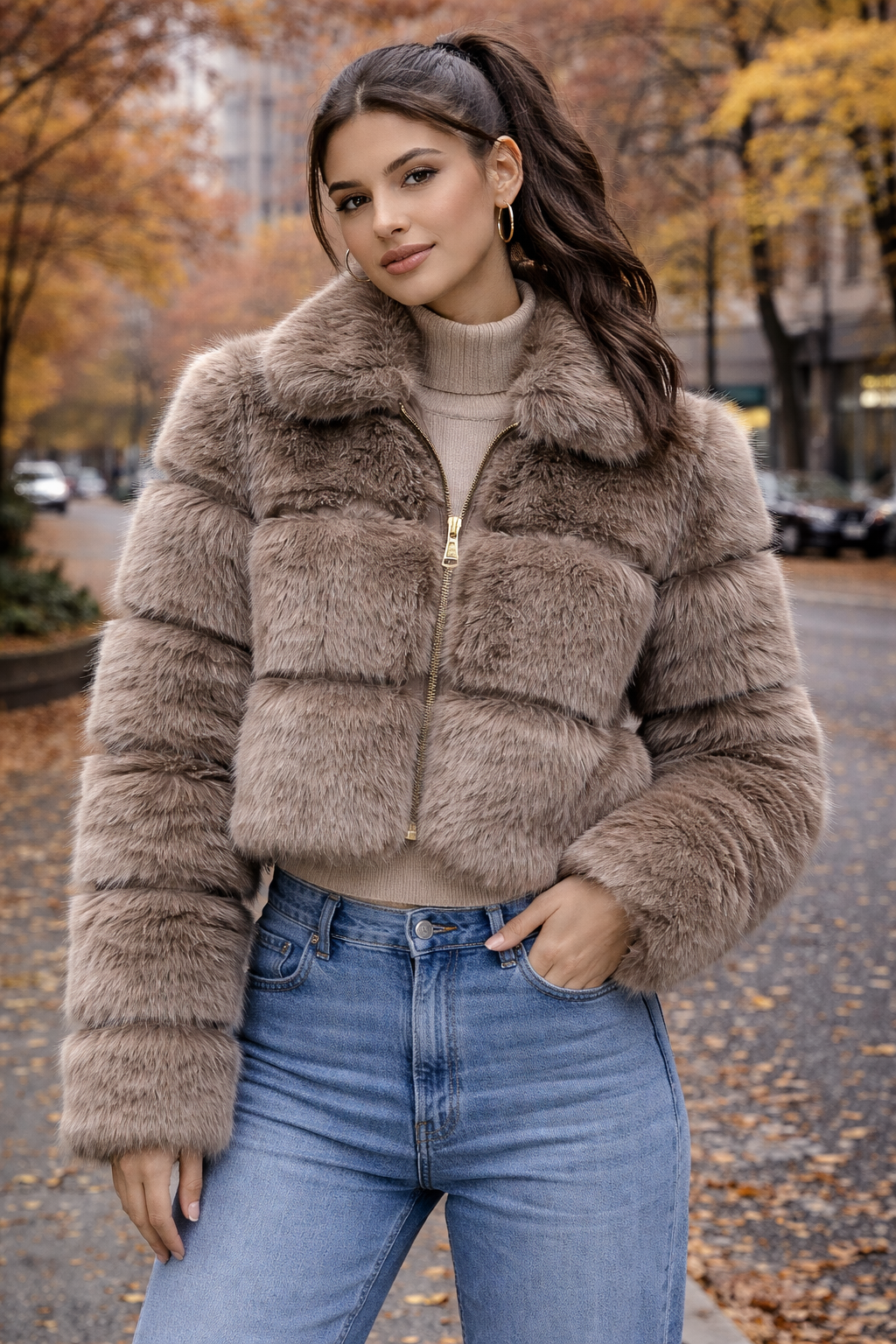 Pelliccia crop Khaki