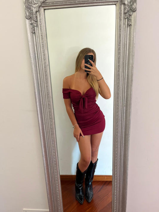 Minidress con fiocco bordeaux