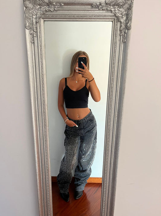 Baggy carpenter con strass nero